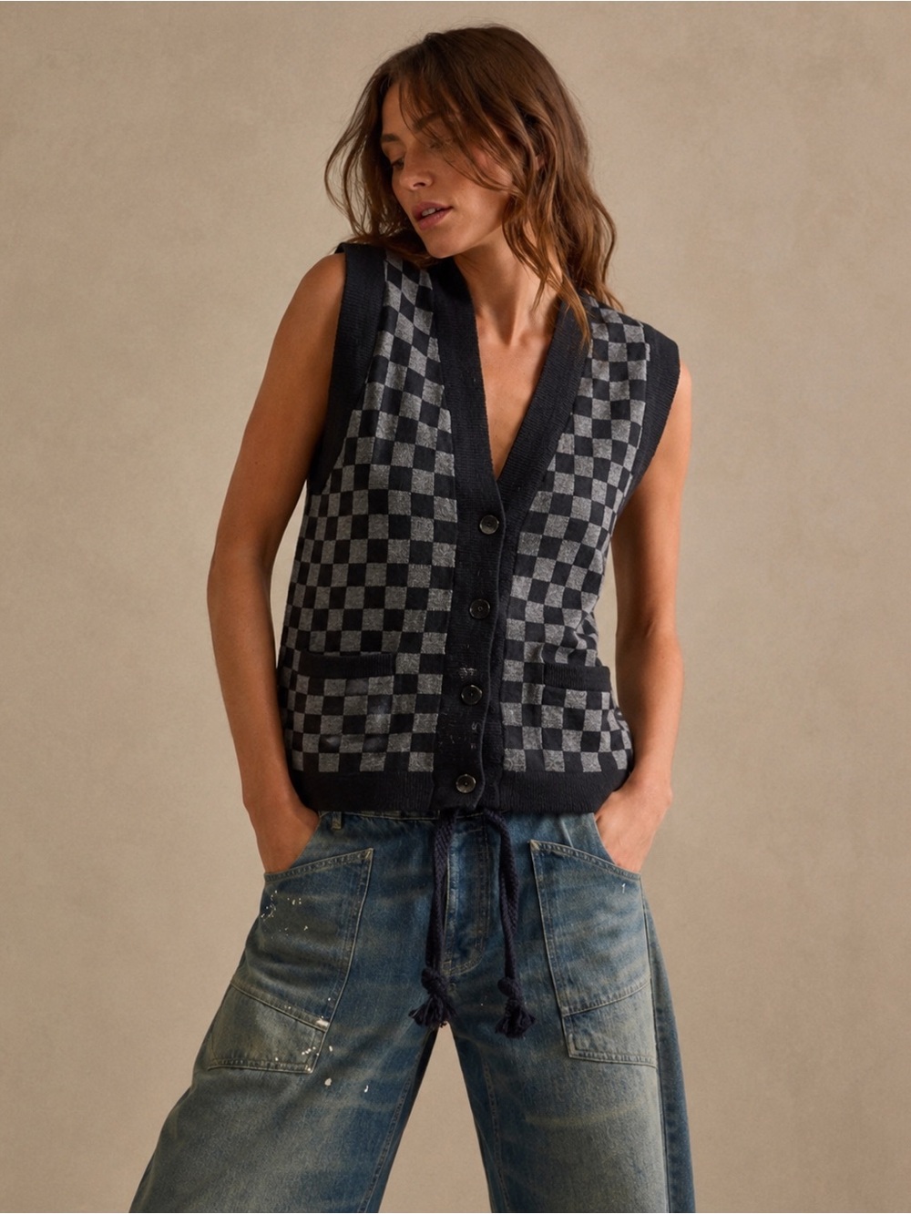 Vntg Knit‎ Checkered Sweater Vest
